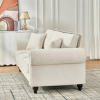 Modern 2-Seater Sofa with Rolled Arms, Tufted Upholstery, Wood Legs, Nailhead Trim, Beige Fabric, 63' - Grand Goldman Shop