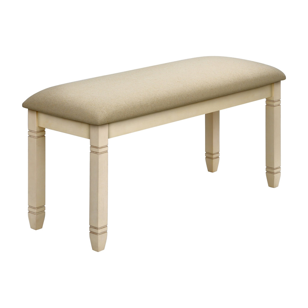 Transitional Bench, 41' Rectangular, Kitchen, Dining Room, Entryway, Bedroom, Upholstered, Antique White Solid Wood, Beige Linen-look Fabric - Grand Goldman Shop