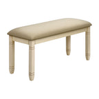 Transitional Bench, 41' Rectangular, Kitchen, Dining Room, Entryway, Bedroom, Upholstered, Antique White Solid Wood, Beige Linen-look Fabric - Grand Goldman Shop