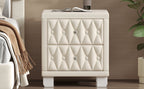 Elegant Velvet Nightstand with 2 Drawers and Crystal Handle, Storage Bedside Table with Button-Tufted, Beige - Grand Goldman Shop