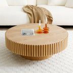 31.49'' Round Wood Coffee Table for Living Room, Modern Handcraft Drum Coffee Table, Circle Wooden Coffee Table for Small Space Apartment ASH.(Same Sku:W876P243948) - Grand Goldman Shop