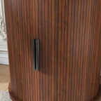 Mid Century Modern Cylinder End Table with Built-in Charging Station & Sliding Door, 2-Tier Storage Round Nightstand with USB Ports, Walnut Bedside Table for Living Room, Bedroom, Entryway - Grand Goldman Shop