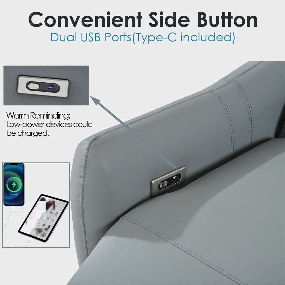 Wall Hugger Recliner,Power Recliner Chair,Electric Recliner for Living Room,PU Leather Reclining Armchair for small space,Reclining Sofa for Bedroom/Apartment/RV,with USB Port(Type-C) (Blue-Gray) - Grand Goldman Shop
