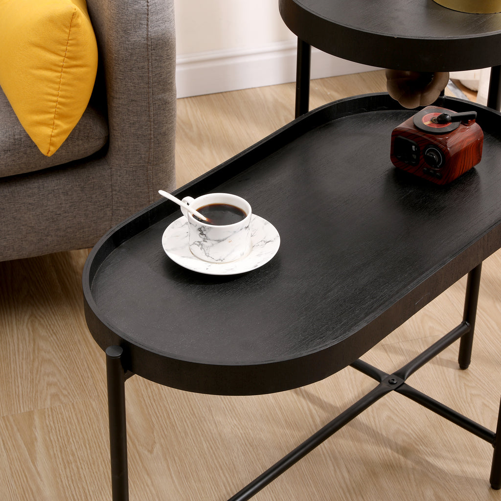 2-Tier Black Side Table with Storage Sofa Table for Living Room Metal Frame & Wooden Desk End Table - Grand Goldman Shop