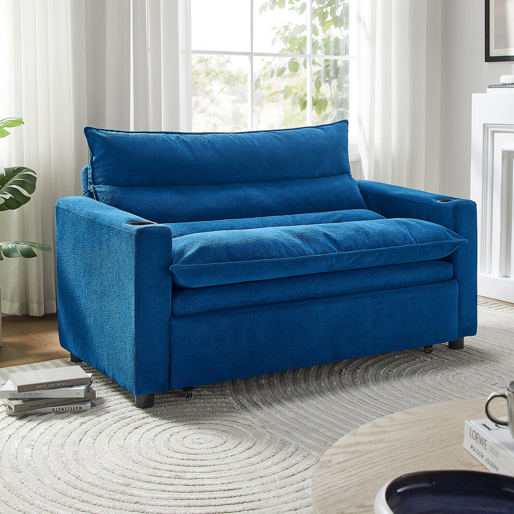 Convertible Sofa Bed, 3-in-1 Multi-Functional Velvet Sleeper Couch Pull-Out Bed, 47'' Loveseat Chaise Lounge with Adjustable Backrest , Living Room, Small Space - Grand Goldman Shop