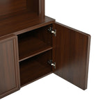 ON-TREND Farmhouse All-in-One Hall Tree with Adjustable Shelves, Retro Arched Entryway Storage Bench with 3 Cabinets, Wooden Coat Rack Organizer with 4 Golden Hooks for Mudroom, Hallway, Walnut - Grand Goldman Shop