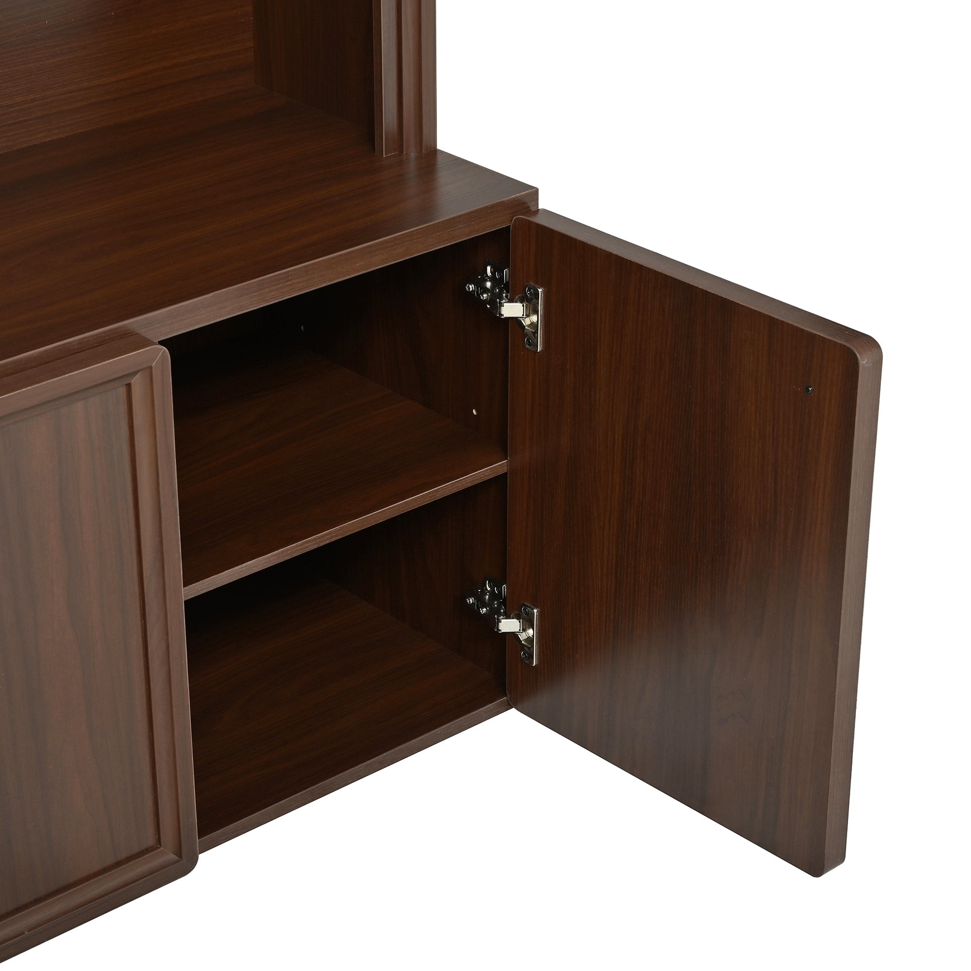 ON-TREND Farmhouse All-in-One Hall Tree with Adjustable Shelves, Retro Arched Entryway Storage Bench with 3 Cabinets, Wooden Coat Rack Organizer with 4 Golden Hooks for Mudroom, Hallway, Walnut - Grand Goldman Shop