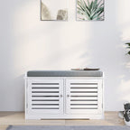 Shoe Storage Bench with Padded Seat Cushion, Entryway Bench with 2 Barn Doors-White - Grand Goldman Shop