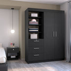 Peyton 2 Piece Bedroom Set, Armoire + Nightstand, Black - Grand Goldman Shop