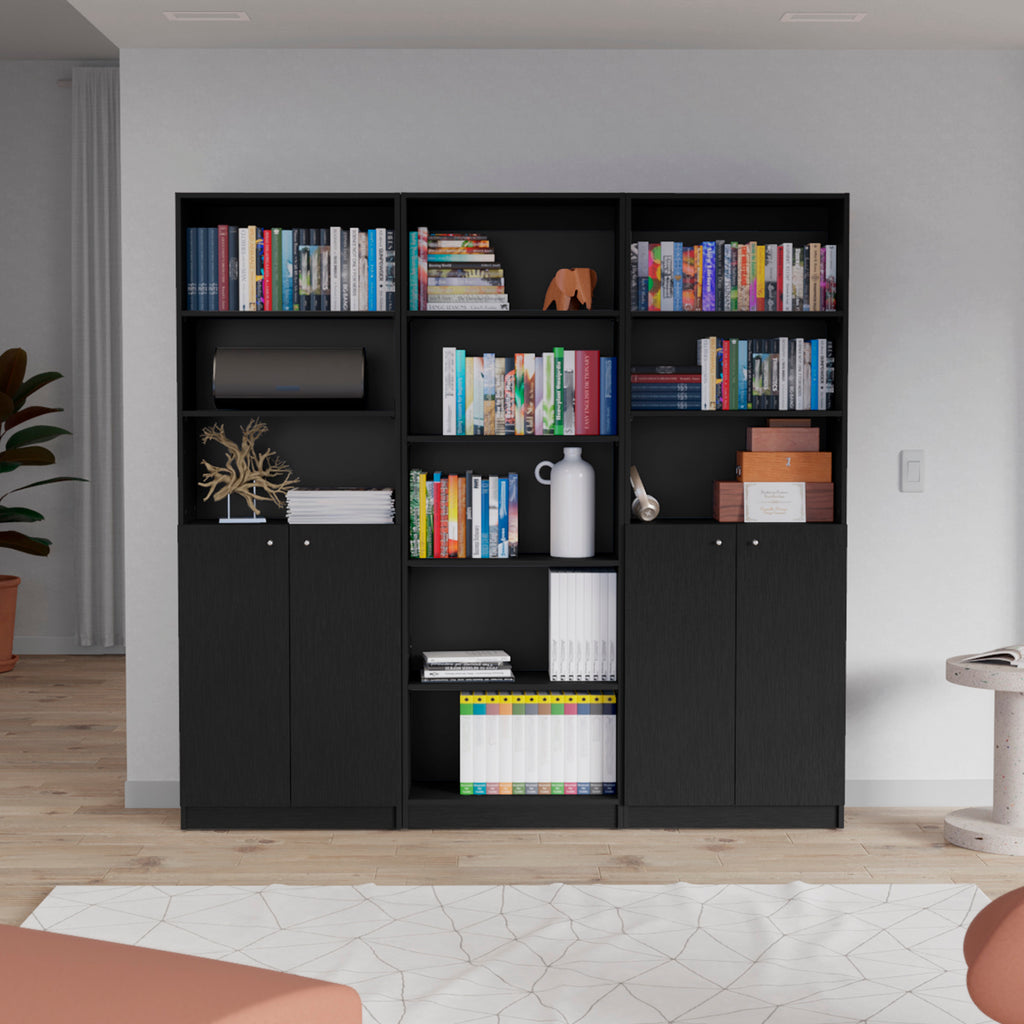 Arbor 3 Piece Home Bookcase set, 74' Wide with 11 Shelves and Two Double-Door Cabinet ,  Living Room Set Set  Black - Shop Qu