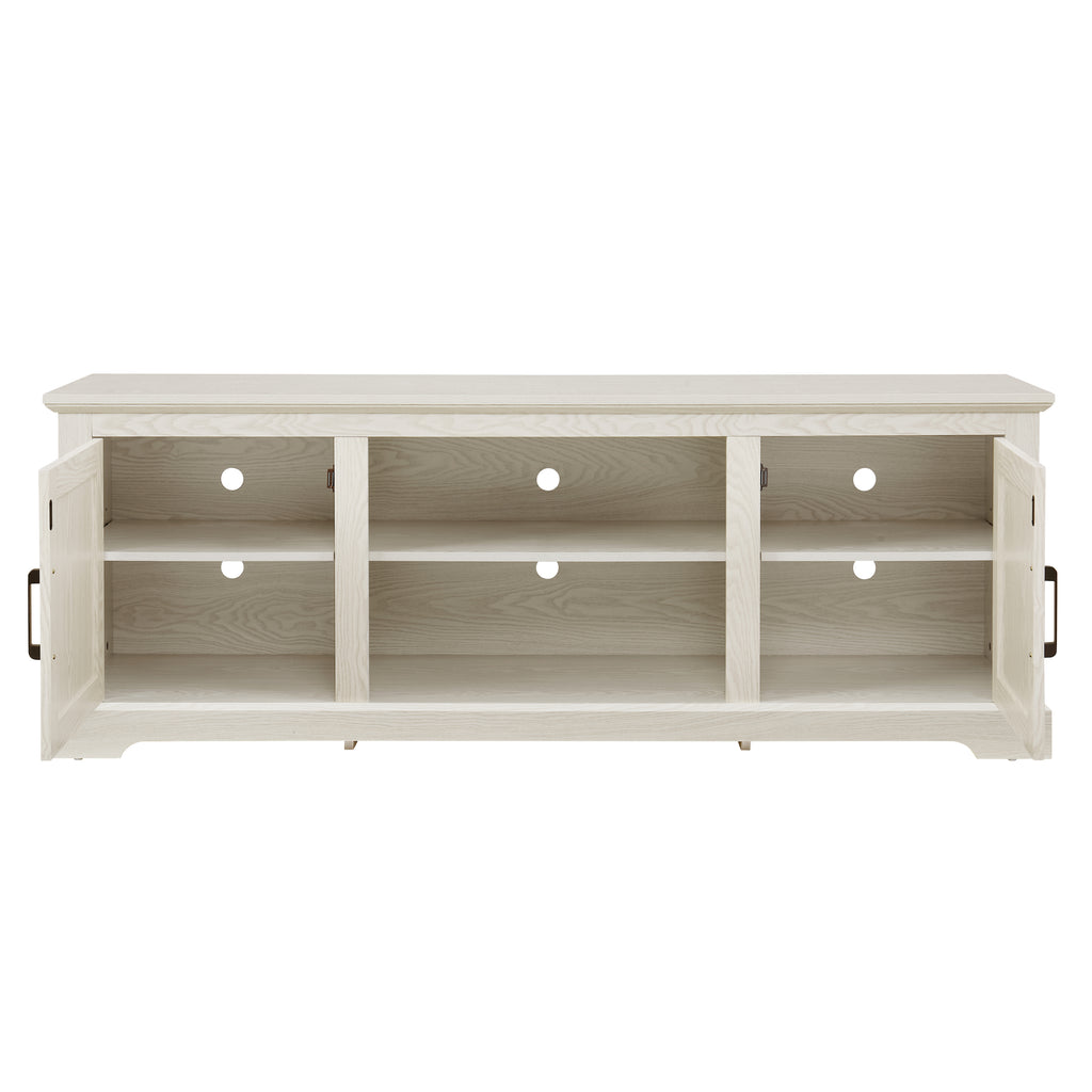 Farmhouse Rattan TV Stand Console Table for TVs up to 70 Inches, TV Console Table with 2 Storage Shelves, 2 Natural Rattan Door Cabinets,65'W*15.55'D*23.86'H, White - Grand Goldman Shop