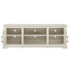 Farmhouse Rattan TV Stand Console Table for TVs up to 70 Inches, TV Console Table with 2 Storage Shelves, 2 Natural Rattan Door Cabinets,65'W*15.55'D*23.86'H, White - Grand Goldman Shop