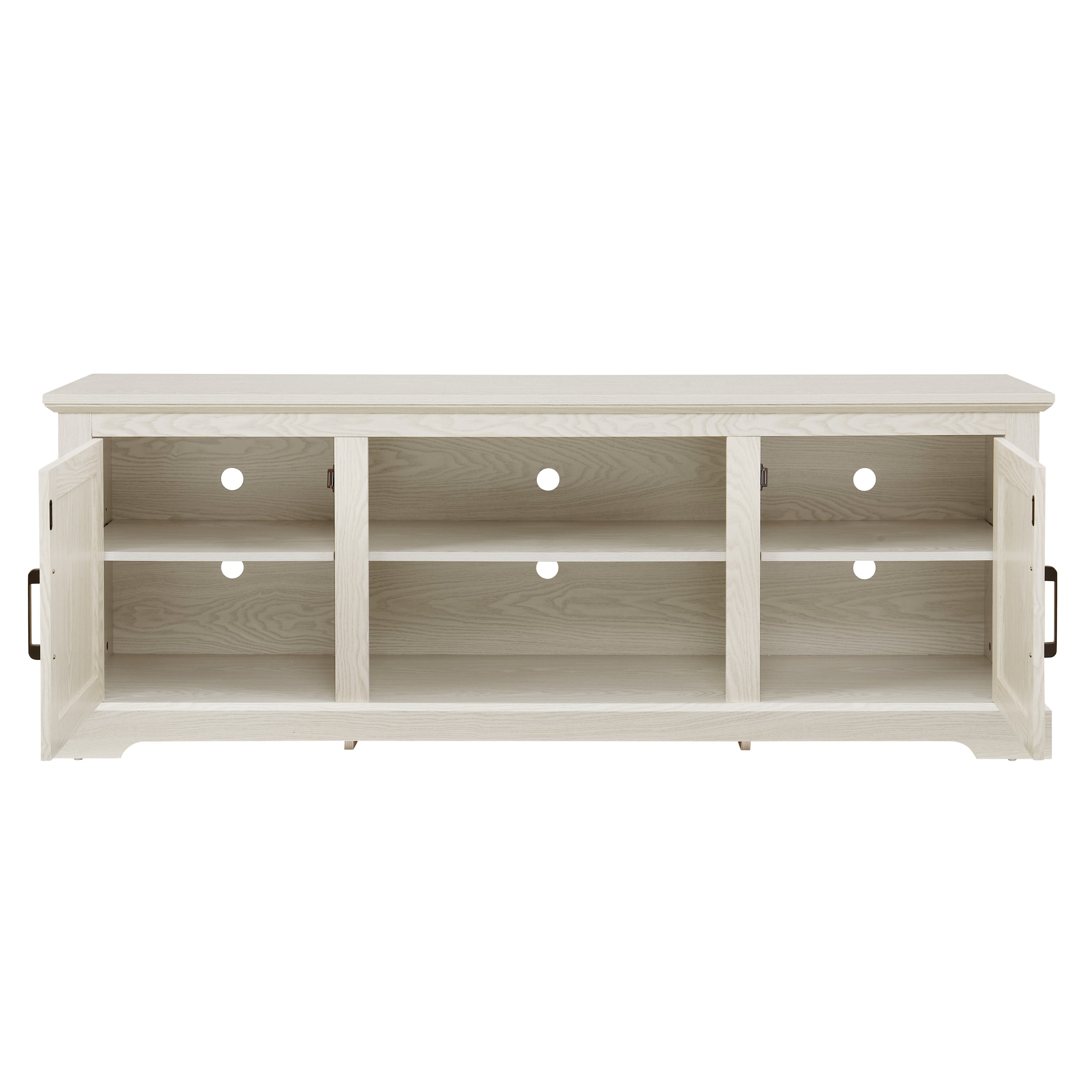 Farmhouse Rattan TV Stand Console Table for TVs up to 70 Inches, TV Console Table with 2 Storage Shelves, 2 Natural Rattan Door Cabinets,65'W*15.55'D*23.86'H, White - Grand Goldman Shop