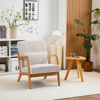 Mid-Century Modern Accent Chair with Pillow Upholstered Arm Chair in Beige Polyester and Solid Wood Frame (beige) - Grand Goldman Shop