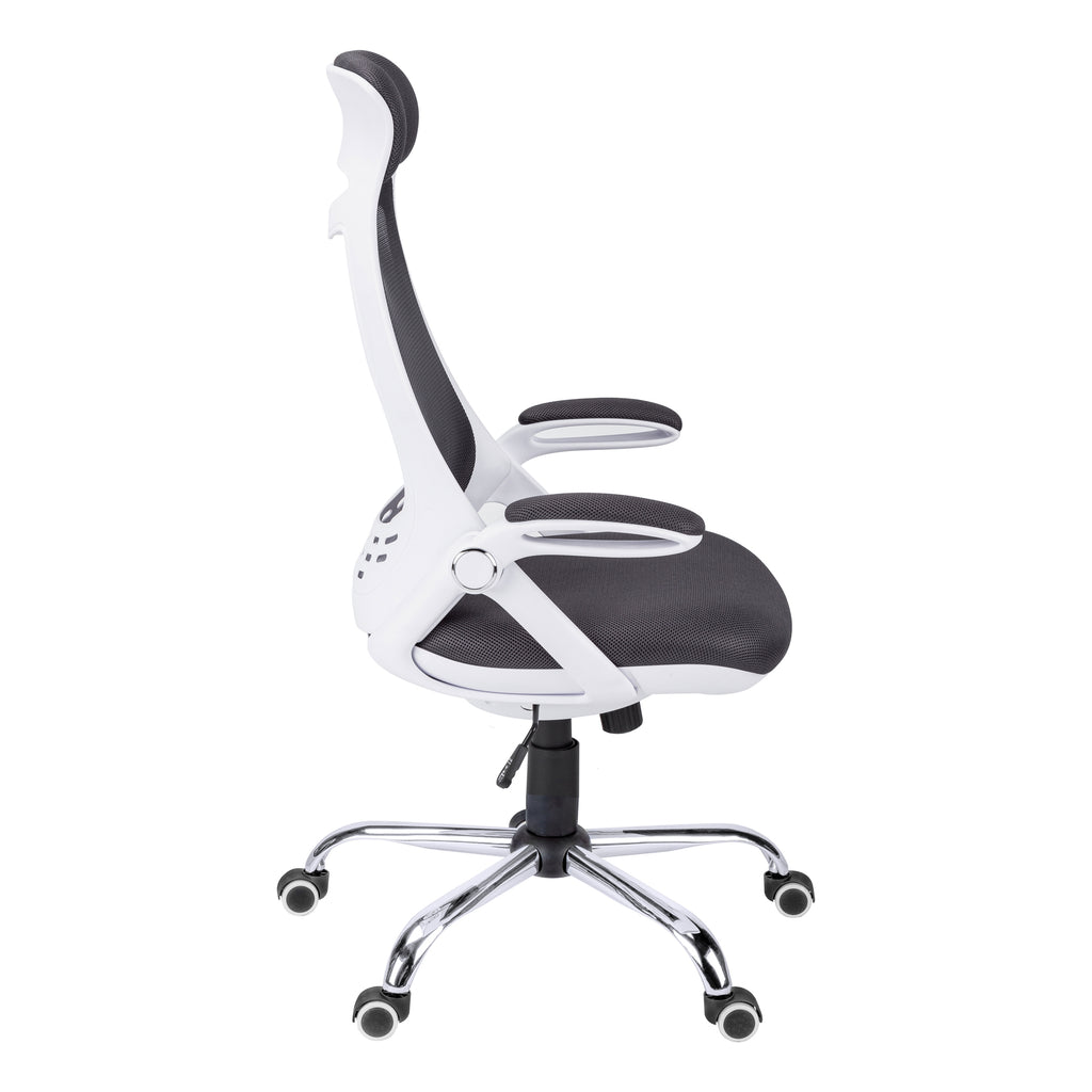 Contemporary Office Chair with Adjustable Height, Swivel, Ergonomic Design, Grey Mesh Fabric, Chrome Metal Base, Modern Work 