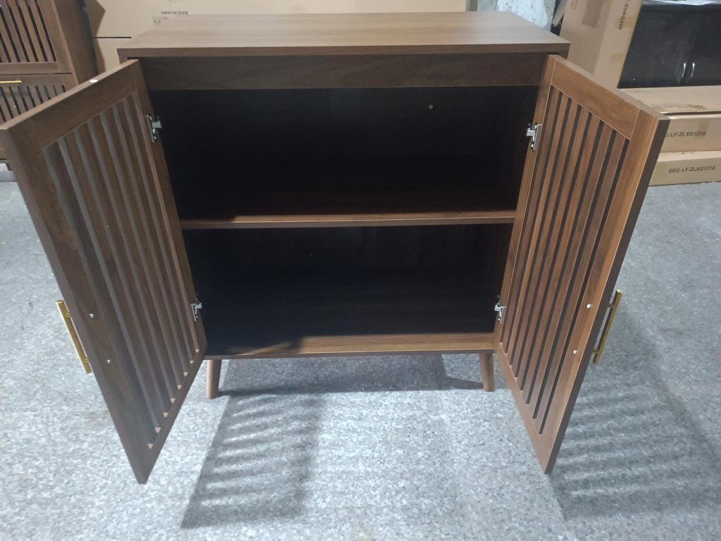 Farmhouse Walnut Sideboard Buffet Cabinet With Louvered Doors, Wood Coffee Bar Storage For Kitchen & Living Room, 31.5' W - Grand Goldman Shop