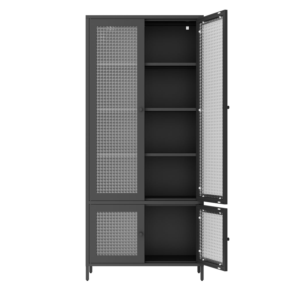 Large Metal Storage Cabinet Display Cabinet with 4 Glass Doors 5 Shelves Side Cabinet Bookcase Freestanding Cabinet for Bedro