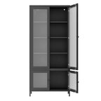 Large Metal Storage Cabinet Display Cabinet with 4 Glass Doors 5 Shelves Side Cabinet Bookcase Freestanding Cabinet for Bedro
