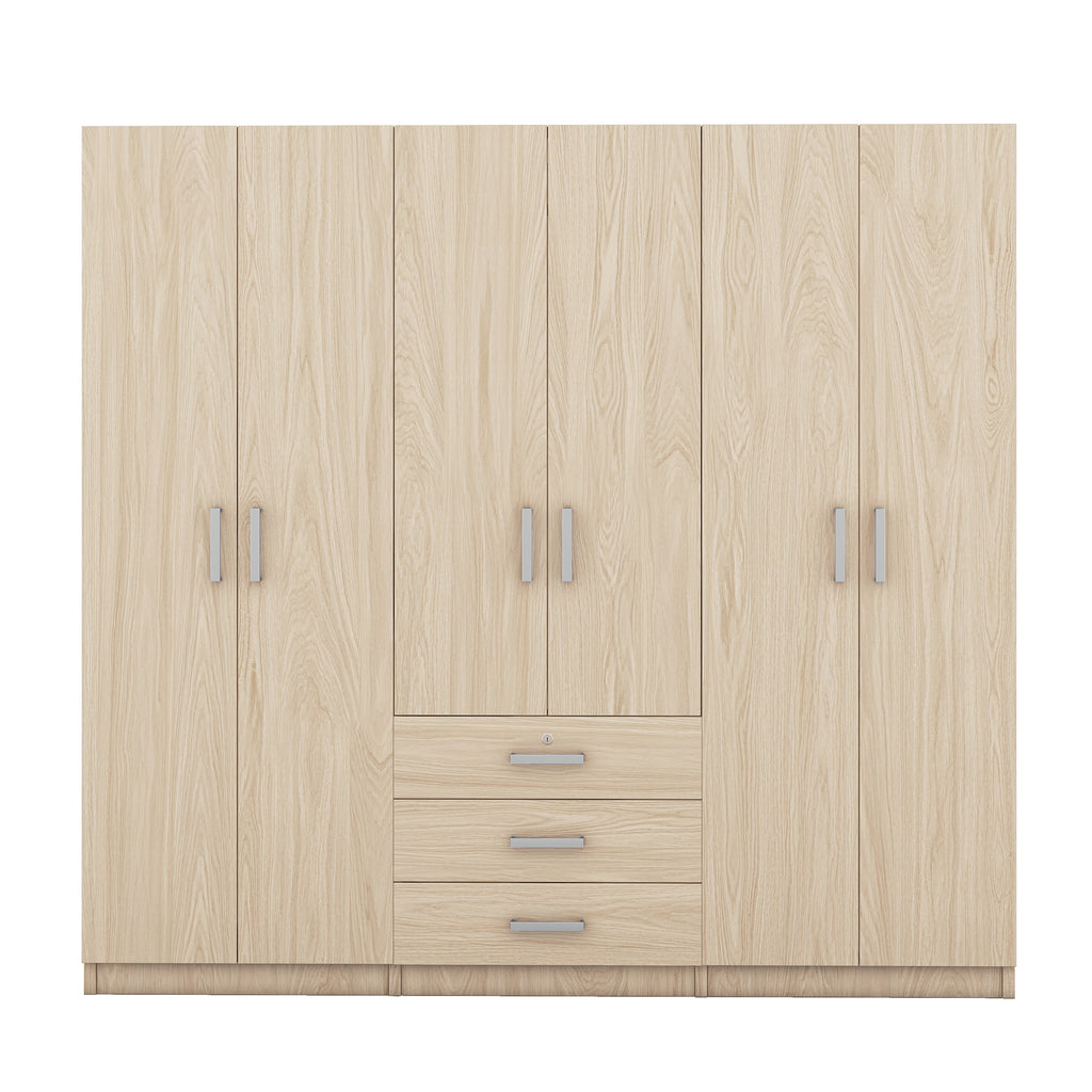 6-Doors Wooden Wardrobe Storage for Bedroom, with Big Drawers, Natural - Grand Goldman Shop