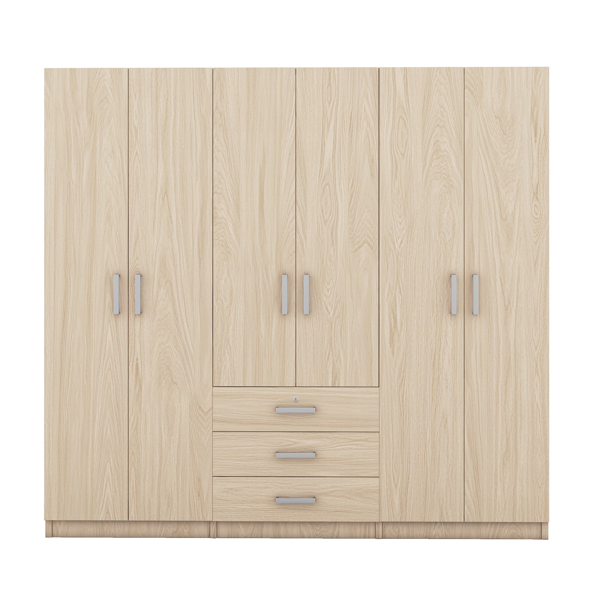 6-Doors Wooden Wardrobe Storage for Bedroom, with Big Drawers, Natural - Grand Goldman Shop