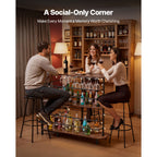 Home Bar Unit, L-Shaped Wine Bar Cabinet Table 3-Tier with Storage Shelves, Adjustable Foot Pads, LED Light, Walnut Finish & Metal Frame Liquor Cabinet for Home, Kitchen,Living Room,Pub,Basement - Grand Goldman Shop