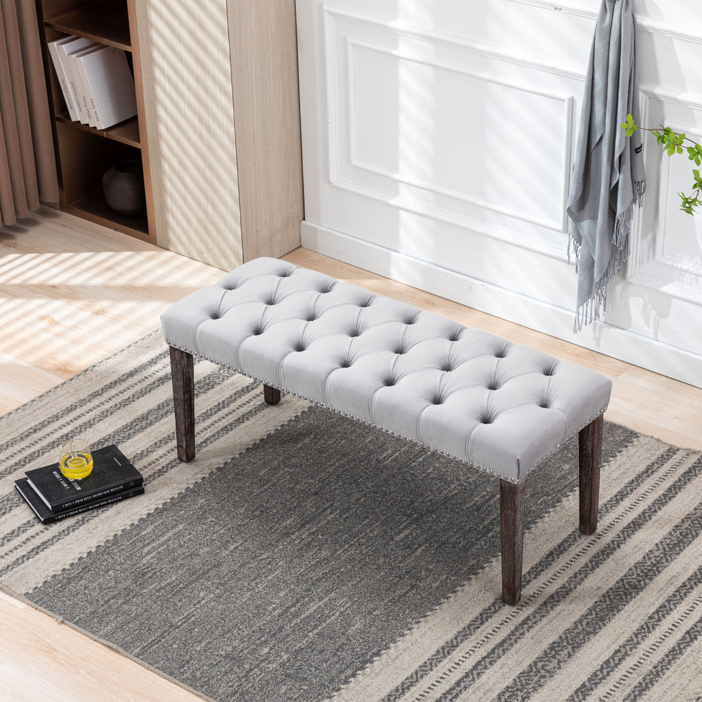 Heng Ming Upholstered Tufted Bench Ottoman , Velvet Dining Bench Bedroom Bench  Footrest Stool Accent Bench for Entryway Dining Room Living Room, Light gray - Grand Goldman Shop