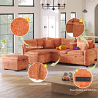 Convertible L-shaped Sofa Bed with Storage Ottoman, Power Sockets & USB Ports, Orange Chenille, 82.67' - Grand Goldman Shop