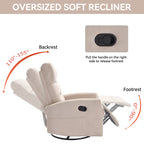 Manual Recliner Chair with Rocker and Swivel in Fabric for Living Room, Beige - Grand Goldman Shop