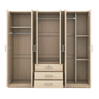 6-Doors Wooden Wardrobe Storage for Bedroom, with Big Drawers, Natural - Grand Goldman Shop