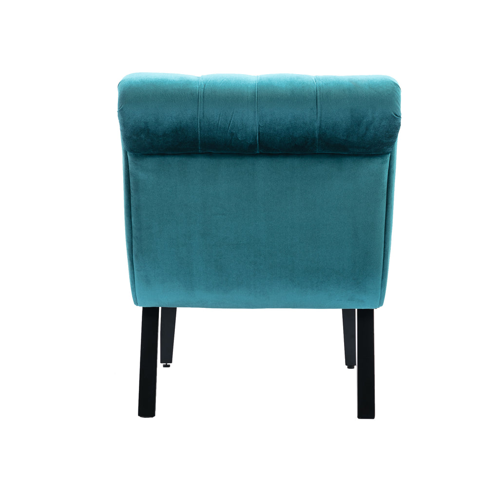 COOLMORE Modern Velvet Armless Accent Living Room Chair / Leisure Chair,Upholstered Fabric Button Comfortable Chair with Wooden Legs for Bedroom, Living Room, Office (Teal Velvet) - Grand Goldman Shop