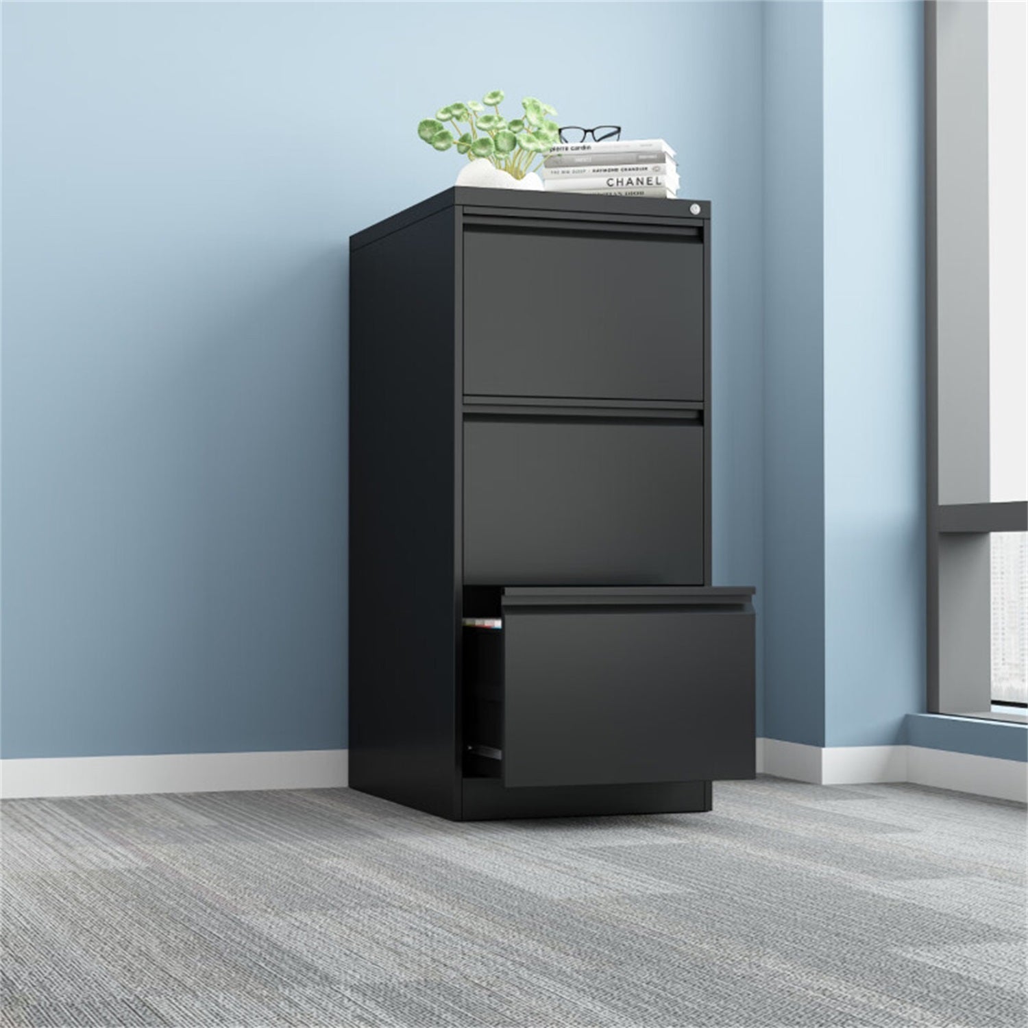 4 Drawer Vertical File Cabinet with Lock for Home Office Organizer, Black Metal Filing Cabinet, Letter/A4/Legal Size | Premiu
