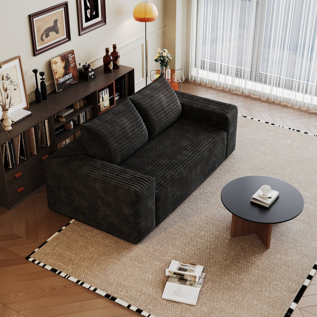 63' 2Setaser Sofa,Corduroy Fabric,Deep Seat Couches,Comfy Loveseat Sofa,No Assembly,1pcs for Living room, Bedroom,Conference room ,Apartment,Black - Grand Goldman Shop
