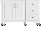 K&K 52'' Kitchen Island with Drop Leaf, Embossed Texture Kitchen Island on Wheels with Spice Rack, Towel Rack, 2 Doors and 5 Drawers, Kitchen Storage Cart with Adjustable Shelf for Kitchen, White - Grand Goldman Shop