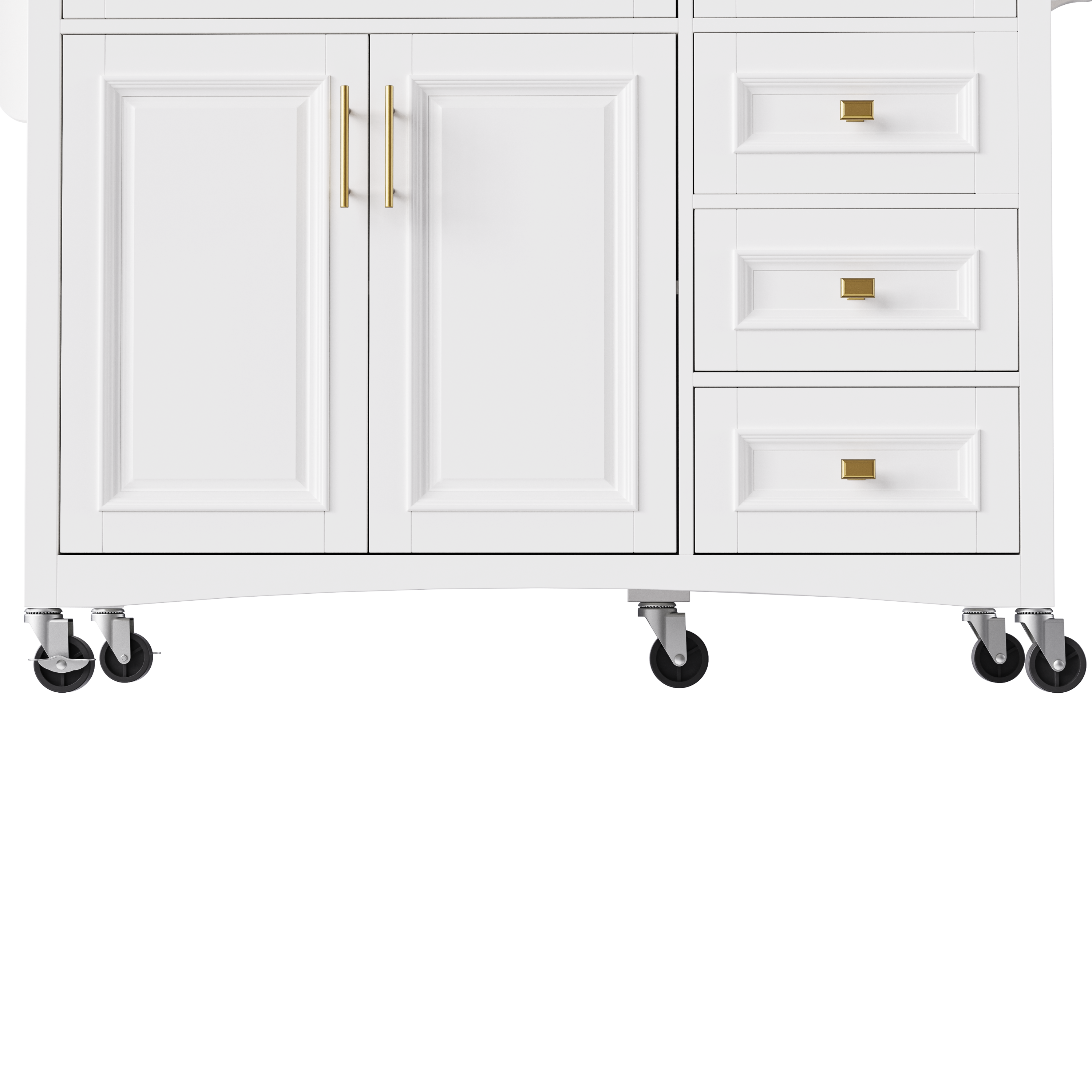 K&K 52'' Kitchen Island with Drop Leaf, Embossed Texture Kitchen Island on Wheels with Spice Rack, Towel Rack, 2 Doors and 5 Drawers, Kitchen Storage Cart with Adjustable Shelf for Kitchen, White - Grand Goldman Shop