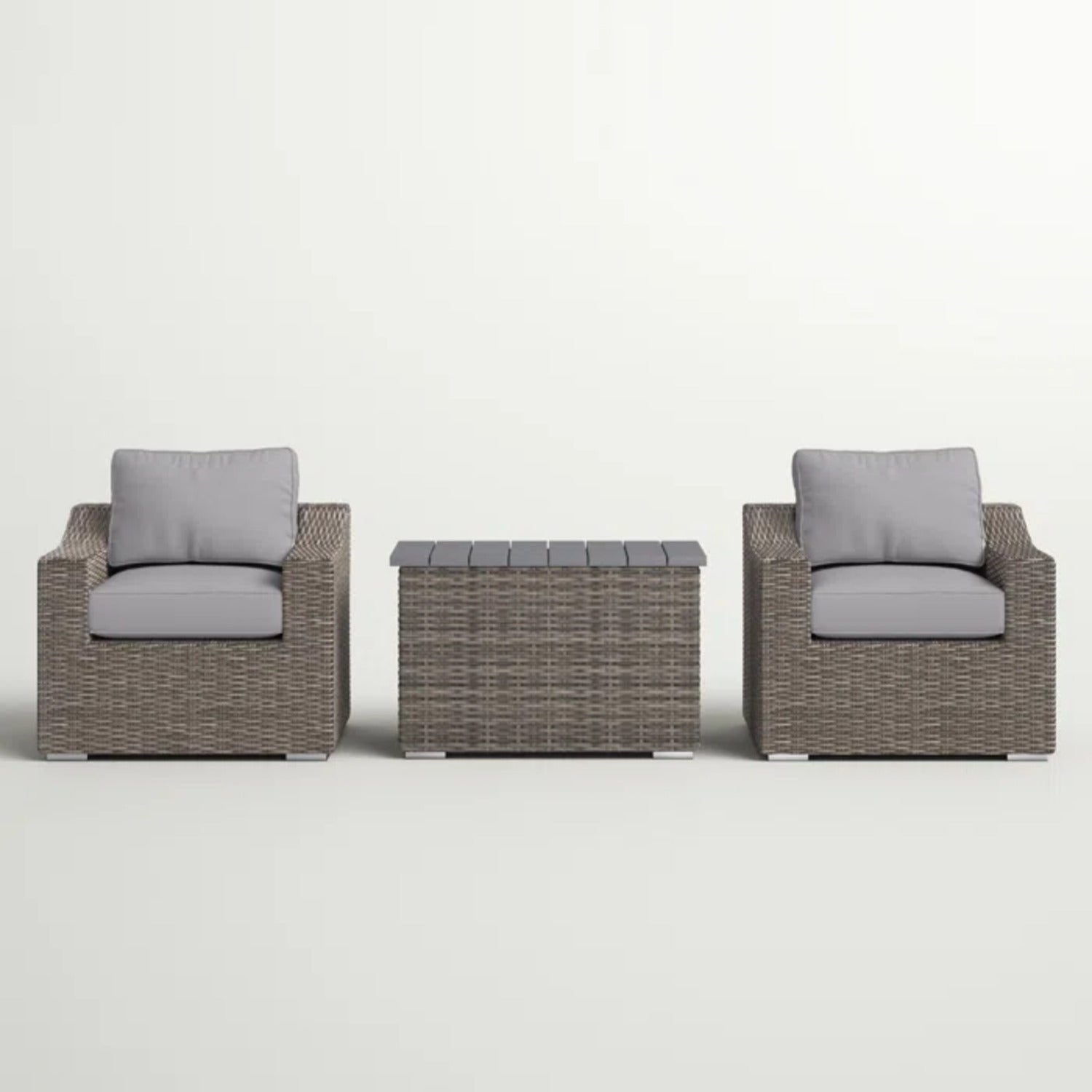 Elegante Rattan-Sitzgruppe für 2 Personen mit weichen Kissen in Graumix – komplett montiertes Outdoor-Set
