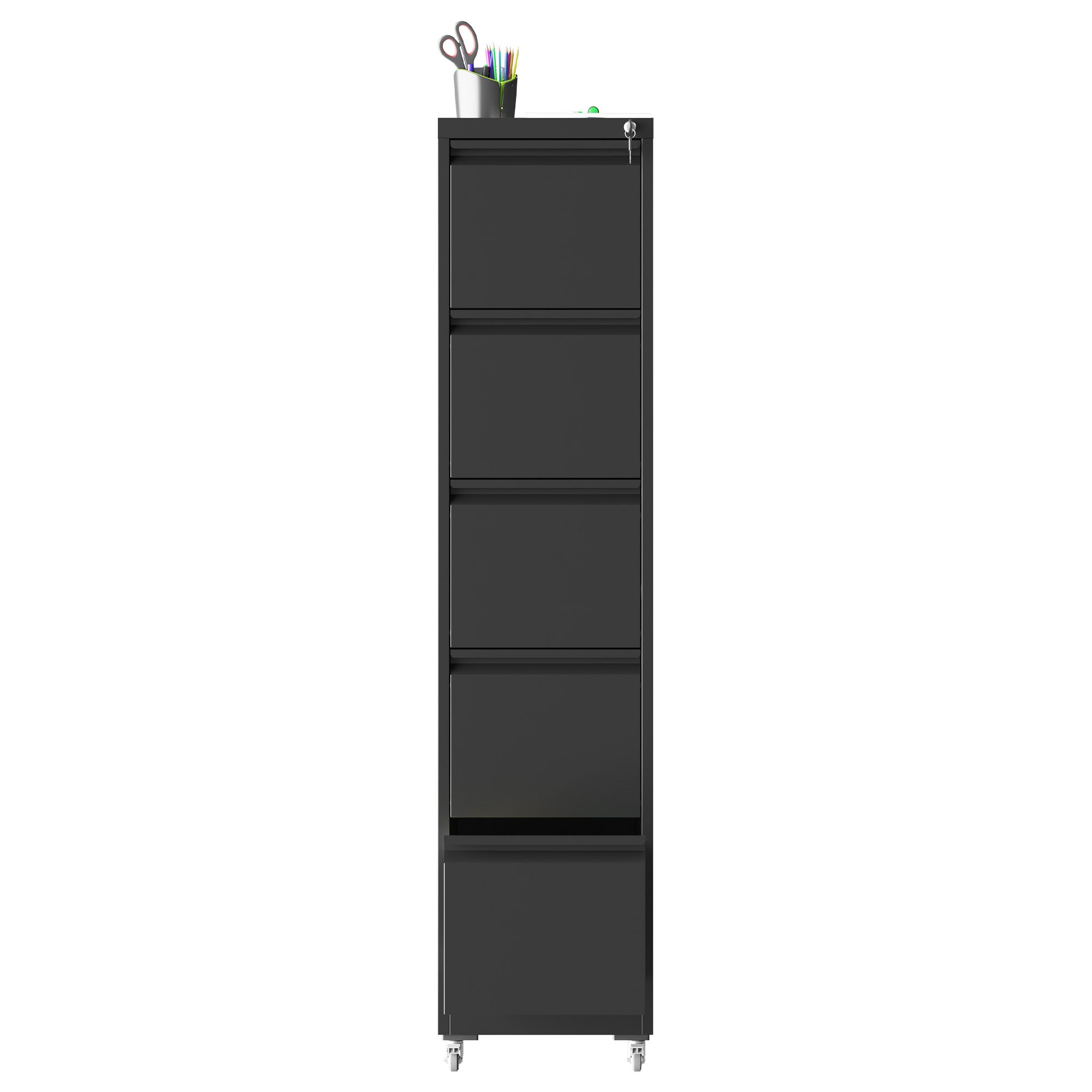 Heavy Duty Black Metal 5 Drawer Vertical File Cabinet with Lock and Wheels for Home Office - Grand Goldman