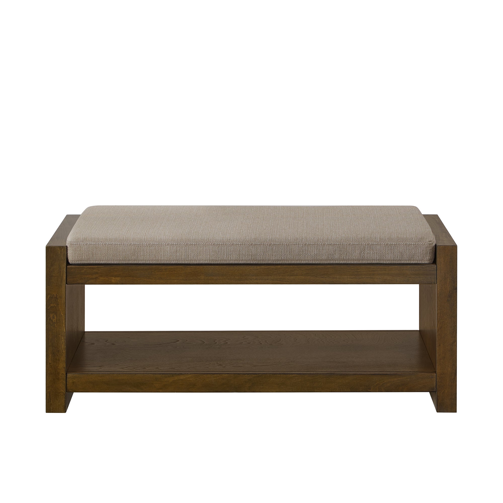 40' Accent Bench with Lower Shelf Shoe Rack, Padded Seating Bench for Living Room, Modern Compact Bed End Bench with Storage for Bedroom Seating, Removable Cushion,  40'W- Linen - Grand Goldman Shop