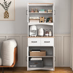 Wooden Kitchen Cabinet White Pantry Room Storage Microwave Cabinet with Framed Glass Doors and Drawer - Grand Goldman Shop