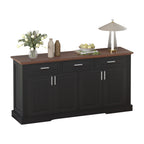 Black Fluted Sideboard Buffet Cabinet with 4 Doors and 3 Drawers, Modern Wood Kitchen Storage Console Table for Living Room Dining Room Entryway, 63' - Grand Goldman Shop