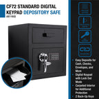 Black Steel Keypad Depository Safe with Dual PIN Codes and Anti-Fishing Baffles, 0.72 Cu Ft | Premium Home Decor - Grand Gold