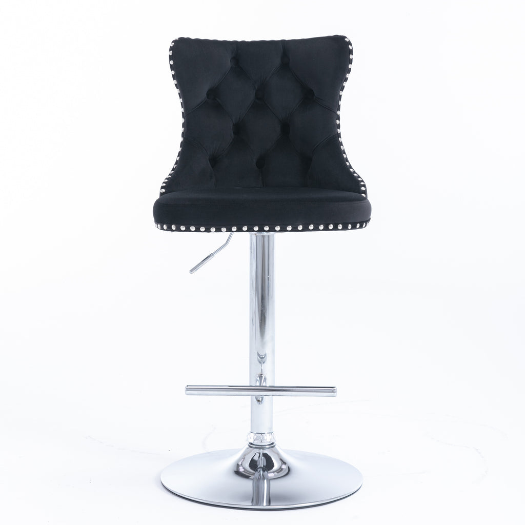 A&A Furniture Modern Swivel Velvet Barstools with Adjustable Height and Chrome Base, Black, Set of 2 - Grand Goldman Shop