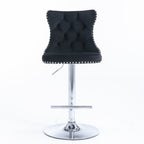 A&A Furniture Modern Swivel Velvet Barstools with Adjustable Height and Chrome Base, Black, Set of 2 - Grand Goldman Shop