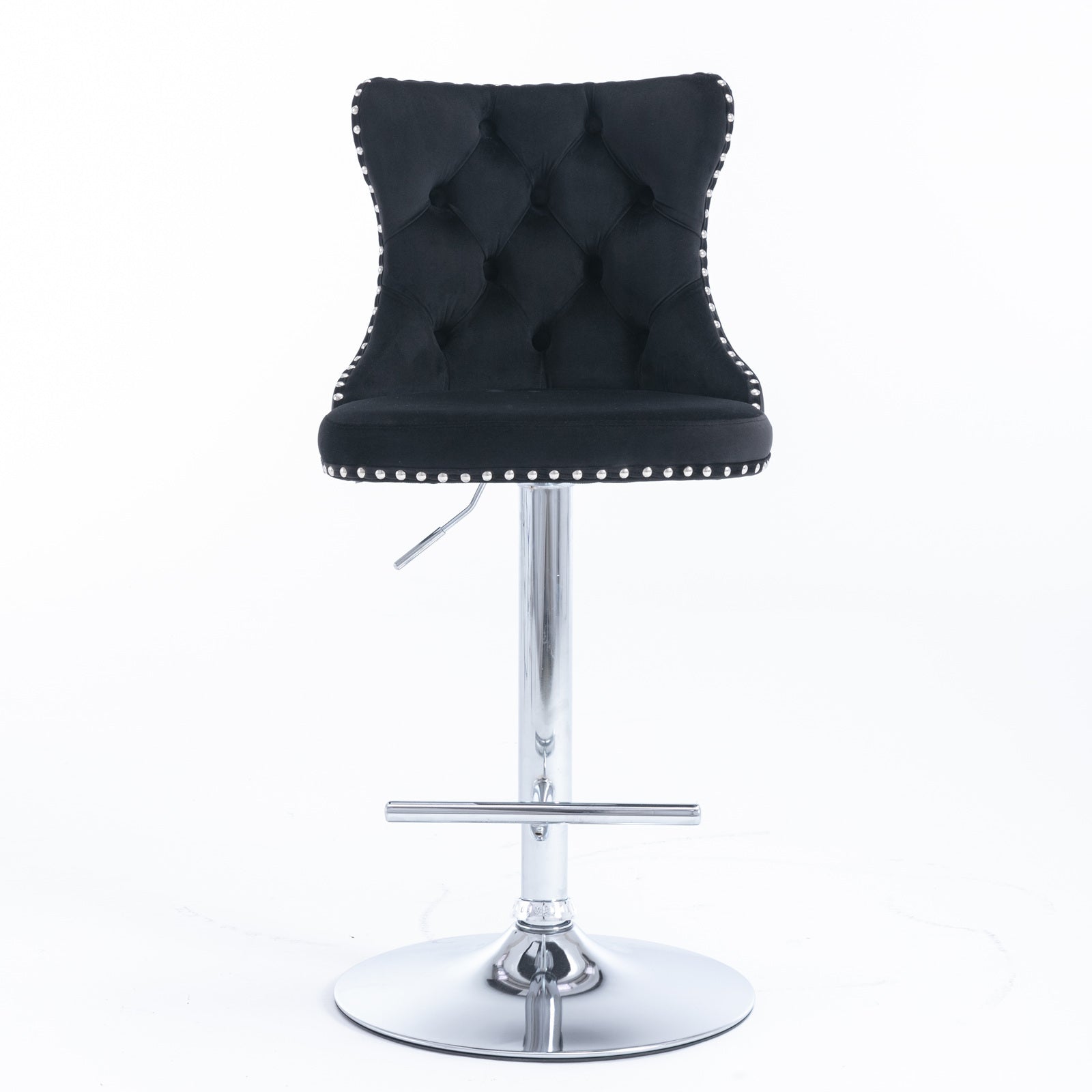 A&A Furniture Modern Swivel Velvet Barstools with Adjustable Height and Chrome Base, Black, Set of 2 - Grand Goldman Shop
