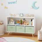 Kids bookcase with Collapsible Fabric Drawers, Children's Book Display, Toy Storage Cabinet Organizer, White/Green - Grand Go