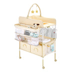 Baby Changing Table, Foldable Diaper Change Station with 2 Fabric Drawers, Side Basket & Hanging Rod, Adjustable Height Porta