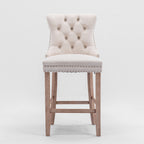 Contemporary Velvet Upholstered Barstools with Button Tufted Decoration and Wooden Legs, and Chrome Nailhead Trim, Leisure Style Bar Chairs,Bar stools, Set of 2 (Beige),SW2002BG - Grand Goldman Shop