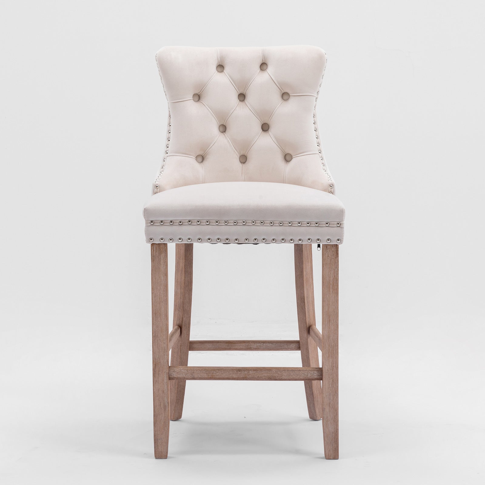 Contemporary Velvet Upholstered Barstools with Button Tufted Decoration and Wooden Legs, and Chrome Nailhead Trim, Leisure Style Bar Chairs,Bar stools, Set of 2 (Beige),SW2002BG - Grand Goldman Shop