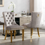 Nikki Collection Modern, High-end Tufted Solid Wood Contemporary Velvet Upholstered Dining Chair with Golden Stainless Steel Plating Legs,Nailhead Trim,Set of 2,Gray and Gold, SW1601GY - Grand Goldman Shop