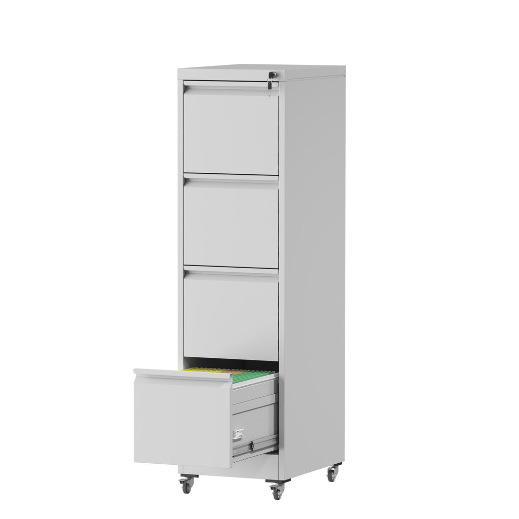 Stylish 4 Drawer Metal Locking Vertical File Cabinet with Wheels - Heavy-Duty Lockable Storage for Home & Office, Black and W