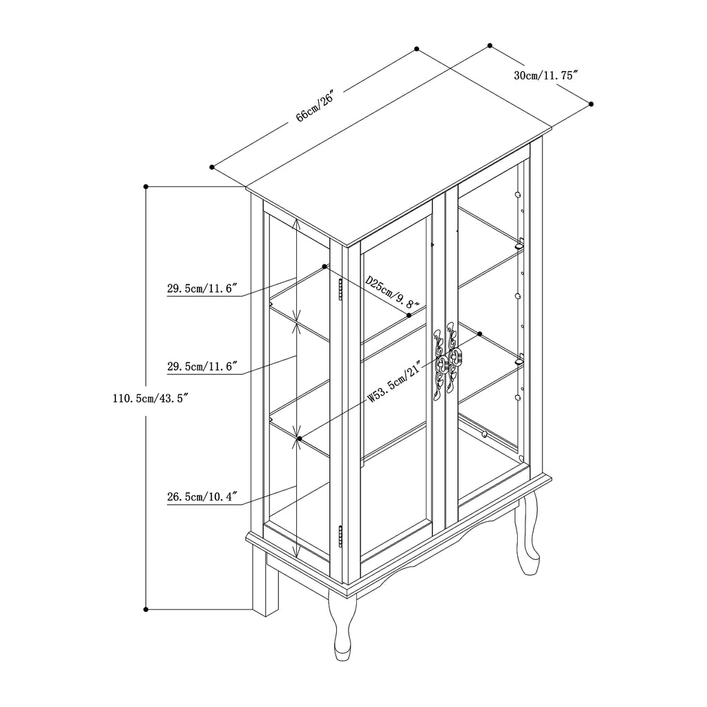 Lighted Curio Cabinet with Adjustable Shelves, Mirrored Back Panel, and Tempered Glass Doors, 3-Tier Oak Finish - Grand Goldman Shop
